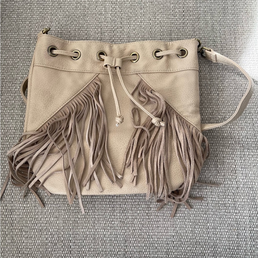 Street Level Leather Fringe Front Boho Bucket Style Purse.
